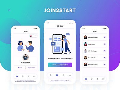 Join2Start app design design docotos doctor doctors graphic design health medical patients psy psychiatrist psychology specialist ui uiux ux xd