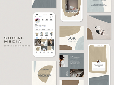 Abstract Texture Shapes in Social Media abstract background drawn gouache graphic hand instagram media minimal minimalist modern natural neutral organic painted shape social template texture