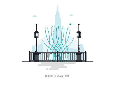 The Dubai Fountain burj khalifa dubai emirates flat fountain illustration landmark minimal the dubai fountain uae vector