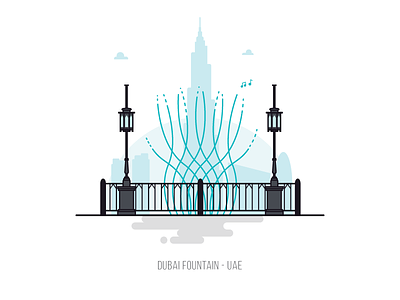 The Dubai Fountain burj khalifa dubai emirates flat fountain illustration landmark minimal the dubai fountain uae vector