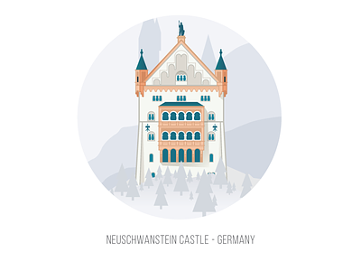 Neuschwanstein Castle castle flat germany illustration landmark minimal neuschwanstein neuschwanstein castle vector