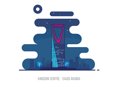 The Kingdom Center building flat illustration kingdom center ksa landmark minimal night saudi arabia vector
