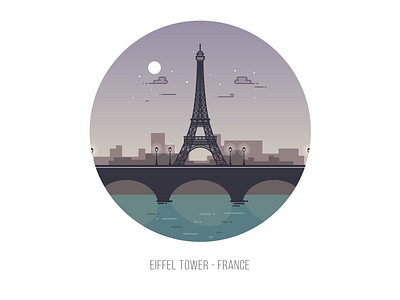 Eiffel Tower eiffel eiffel tower flat france illustration landmark minimal moon night paris tower vector