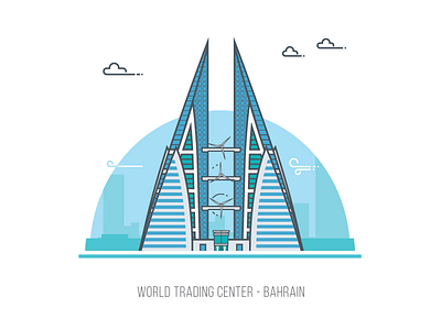 World Trading Center bahrain flat illustration landmark manama skyscraper tower vector wind wind turbine world trading center