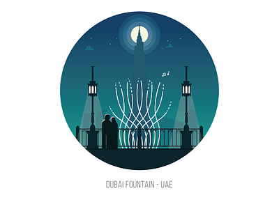 Dubai Fountain at Night burj khalifa dubai emirates flat fountain illustration landmark moon night the dubai fountain uae vector