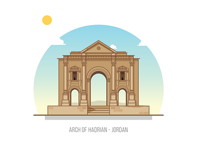 Arch of Hadrian arch of hadrian architecture flat historical illustration jordan landmark roman vector