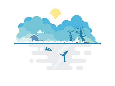 The great outdoors at winter flat frozen illustration lake nature outdoors skating snow snowman tree vector winter