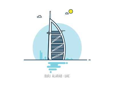 Burj Alarab architecture burj alarab dubai emirates flat illustration landmark minimal tower uae vector