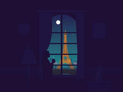 City of lights eiffel eiffel tower france illustration landmark moon night paris tower vector window