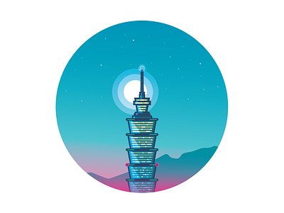 Taipei 101 building flat illustration landmark moon taipei taipei 101 taiwan tower