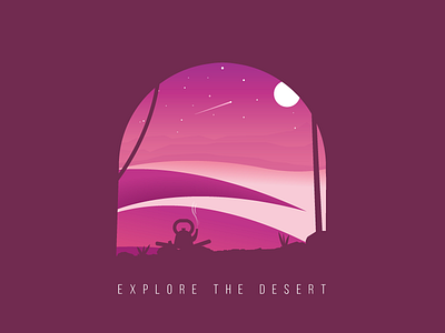 Tent view adventure desert explore flat illustration moon mountains night teapot tent vector