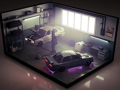 GARAGE 2021 blender bmw car diorama garage lighting low poly render