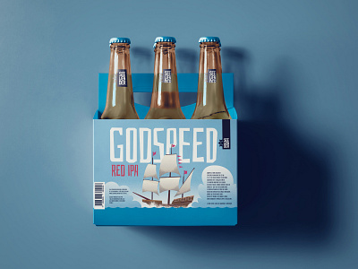Godspeed Red IPA beer boat bottle illustration ipa midcentury nautical package packaging ship sixpack vector