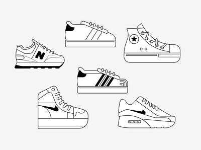 A buncha sneakers character design flat illustration vector