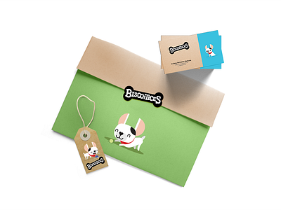 Stationery for Biscoitices Homemade Snacks bulldog business card envelope frenchie logo mascot pet pierre tag