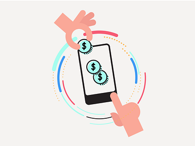 Saving money app coin color hand hands illustracion illustration minimal money shape elements smartphone vector