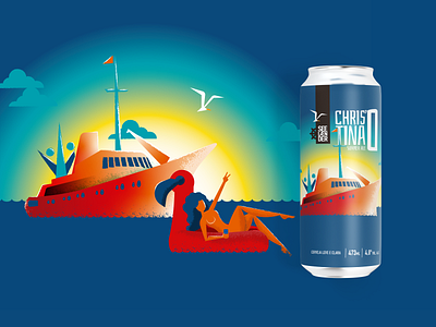 Christina'O Summer Ale ale beer can flamingo floater illustration label sea summer sunset yacht