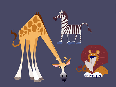 African Wildlife animals character design giraffe lion midcentury vector wildlife zebra