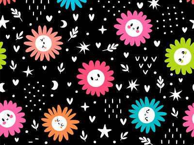 Cute seamless pattern :) background chamomile child cute daisy design emoticon floral pattern floral print flower graphic design illustration kawaii seamless pattern smile spring textile vector wrapping paper