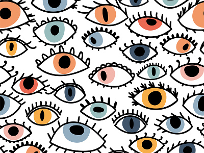 Seamless pattern with hand drawn colorful eyes