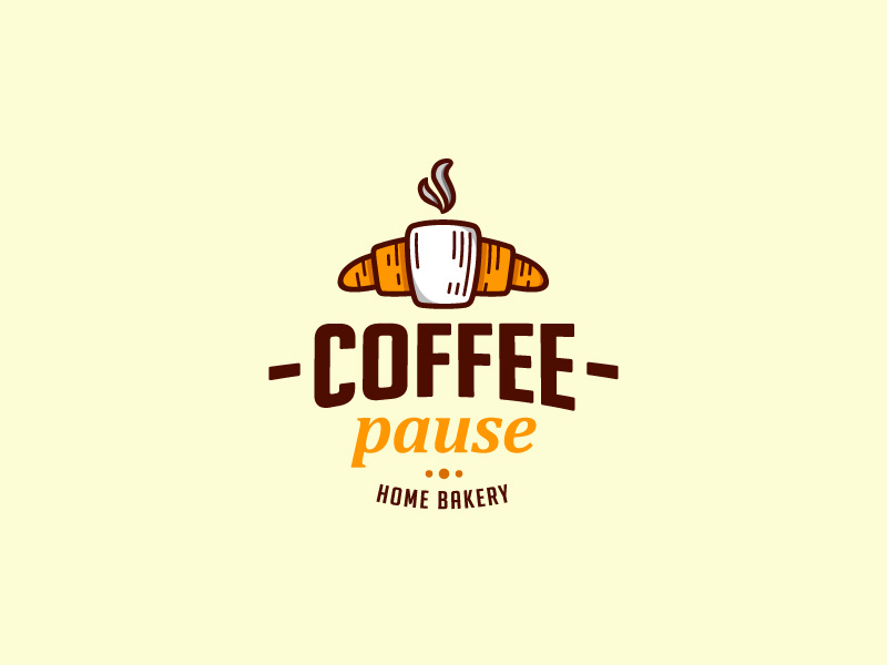 Coffee Pause cup croissant cafe brand design horeca coffee bakery logo