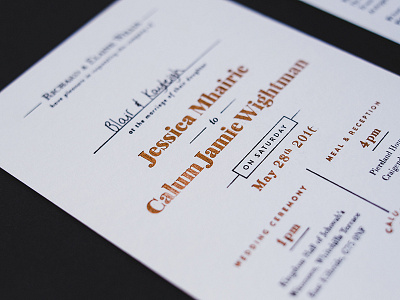 Calum and Jessica Invitation - 2 classy copper invite letterpress simple traditional wedding wedding invitation