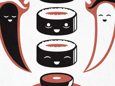 Mmm Sushi characters fun happy illustration screen print sushi two color two colour