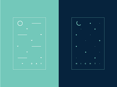 Day and Night day illustration minimal navy night opposites symbols teal