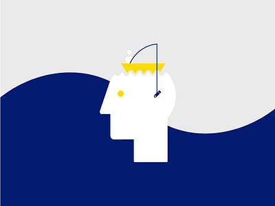 Fishing for ideas blue creative block creativity head ideas illustration minimal sea vector yellow