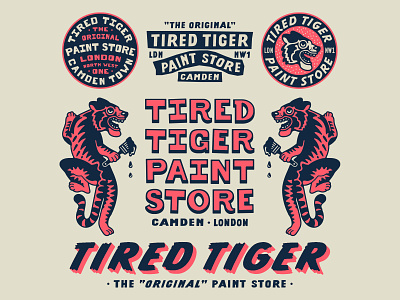 Tired Tiger Paint Store II art badge branding design dribbble graphic design hand drawn identity illustration lockup lockups logo mascot tiger typography
