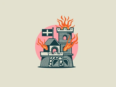 Kernow Inferno art badge castle design drawing fire graphic design illustration