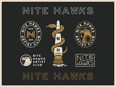 Nite Hawks badge branding dribbble graphic design identity illustration lockup logo marks monogram snake typography