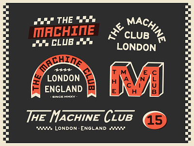 The Machine Club apparel art badge branding design dribbble graphic design identity illustration lockup logo racing typography vintage