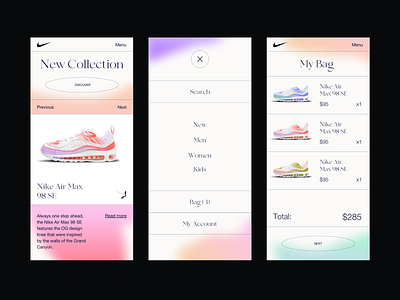 Nike | UI Mobile Version blur blurred buy cart checkout color gradient mob mobile mobile app responsive shop shopping cart style