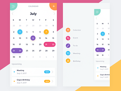 Calendar UI app calendar color colour designer event giga ios mobile reminder tamarashvili to do