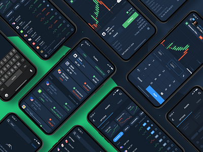 Assets & Trades app app design asset assets bitcoin blockchain card cards crypto dark mode dark theme dark ui design finance green ui ux