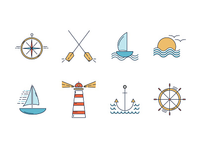 Nautical elements vector illustration boat element icon illustration line linear marine nautical navigation ocean sea set vector