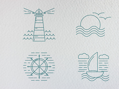 Linear nautical elements boat design illustration line linear logo modern nautical ocean sea thin line vector
