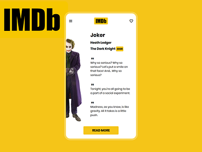 IMDb Joker app batman branding card challenge clean concept dc design designer interface joker minimal mobile movie quote ui ux