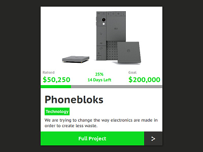 Day 032 - Crowdfunding Card card challenge concept crowdfunding daily100 dailyui design interface phonebloks project tech ui