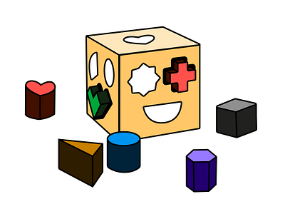 Baby toy illustration: shape sorting cube baby toy illustration landing page sorting testing