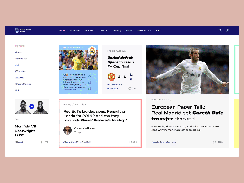 Sport news - main page (2018) interaction news sport ui web