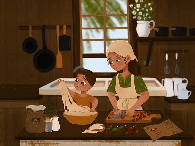 Favorite recipe book illustrations cartoon character childrens illustration cozy cute images family illustration mom and son recipes