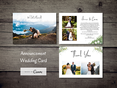 Announcement Wedding - Card announcement canva card feminine green template wedding