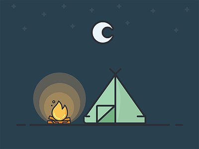 Campfire camping fire flat monoline scene solids