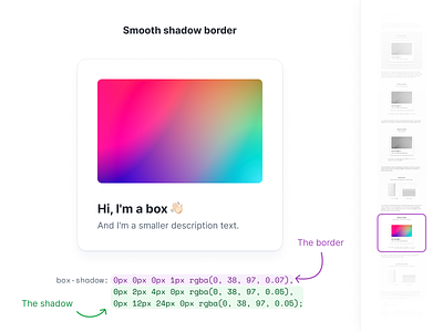 Smooth borders with a box-shadow box-shadow card colorful component crisp design detail pixel perfect shadow ui