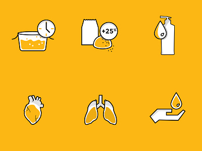 5AM icons amaranth cook flour food grain hand heart icons lungs oil startup time