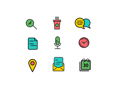 Icons for Time Perspective Conference calendar coffee communicate file icons illustration location message microphone pdf search speach