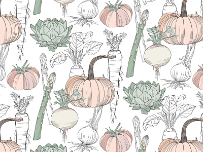Pattern Design - Kitchen Vegetables adobe draw adobe illustrator design drawing illustration ink pattern design vector vegetables