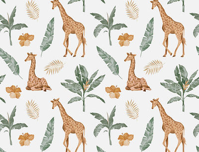 Giraffe and Botanic - Pattern Design adobe illustrator illustration pattern design procreate watrecolor